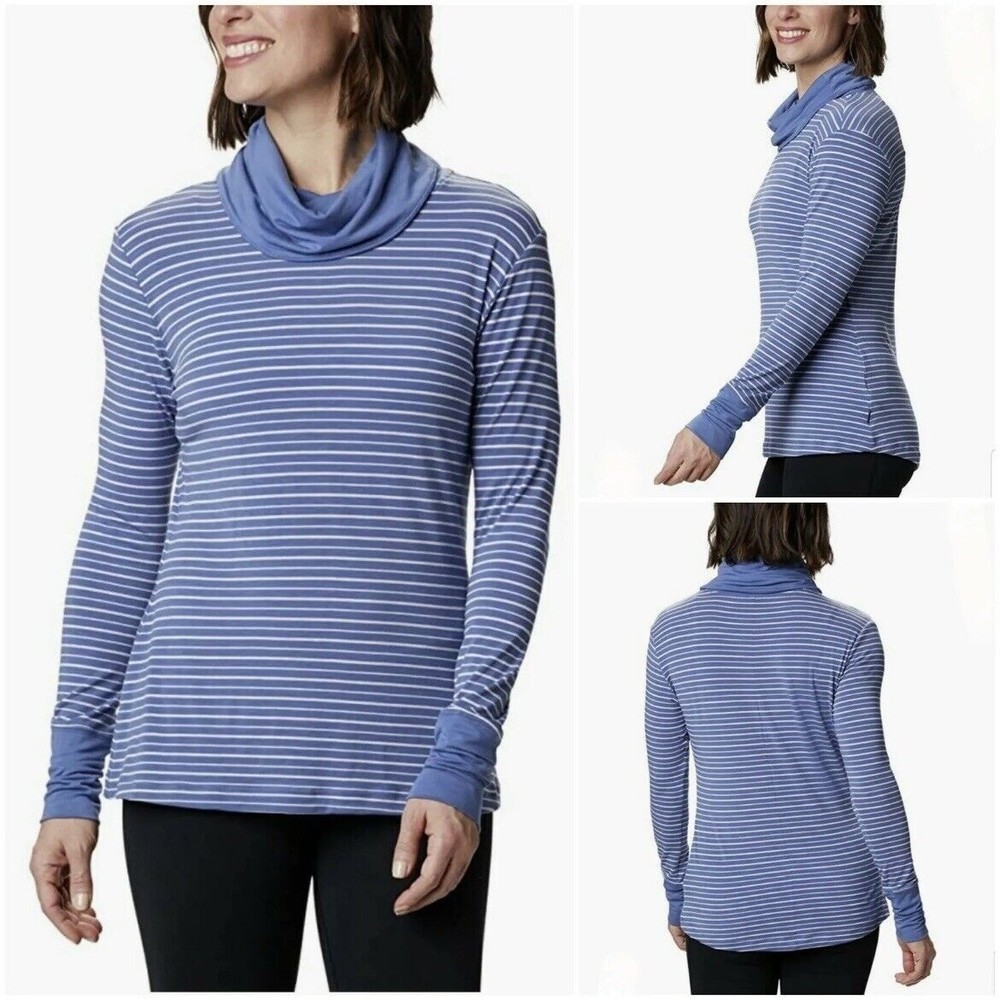 Columbia Shirt Women's XS Blue White Essential Elements Striped Long Sleeve Cowl